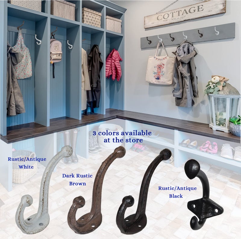 YMAISS 6 Sets Rustic White Cast Iron Hooks Wall Mounted HooksAntique Old Shabby Chic Cast Iron Hooks,Vintage Inspired Coats, Bags, Hats, Towels,Matching Screws Included - Image 5